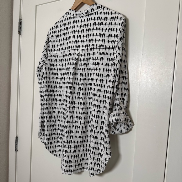 Jane Delancey Shirt Womens L White Black Parrot Bird Wire Long Sleeve Button Up - Picture 7 of 12